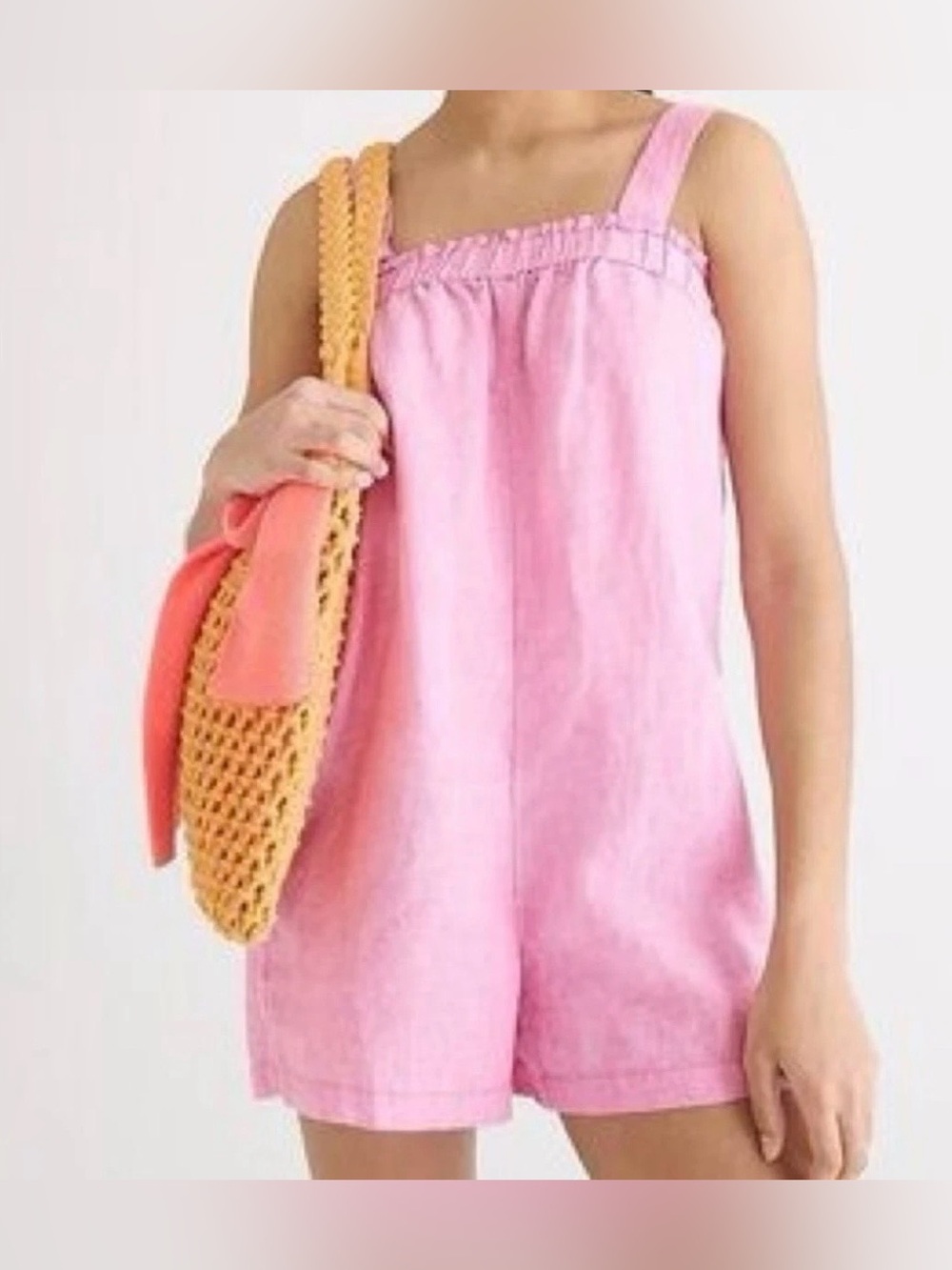 J. Crew Relaxed Linen Romper in Pink Size M